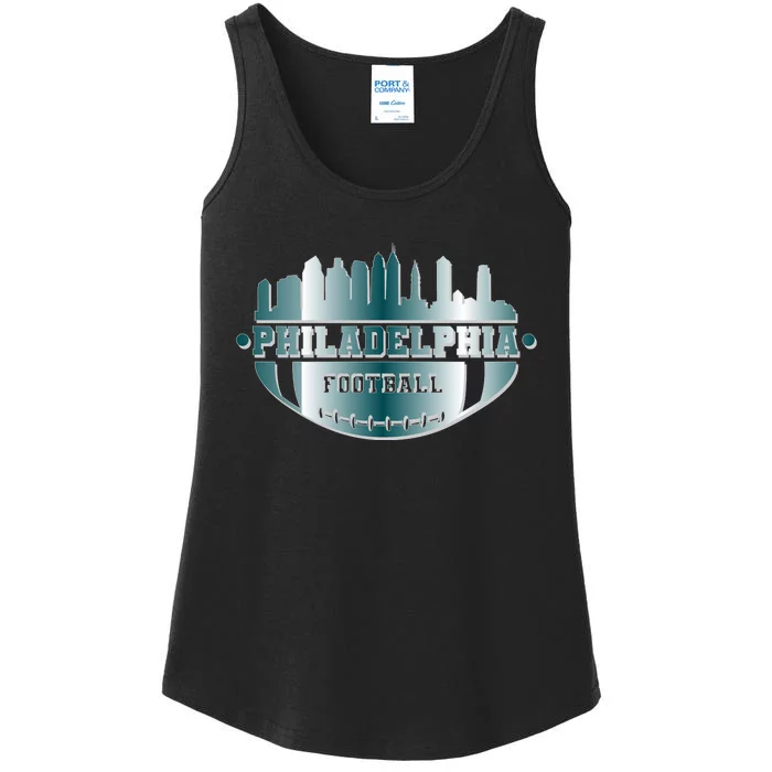 Philadelphia Skyline Shaped Into Football Ladies Essential Tank