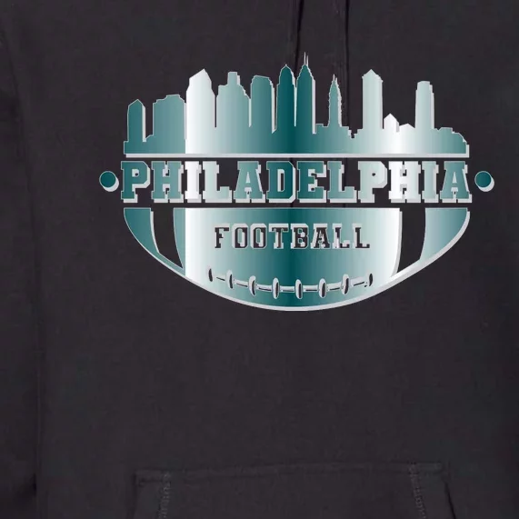 Philadelphia Skyline Shaped Into Football Premium Hoodie