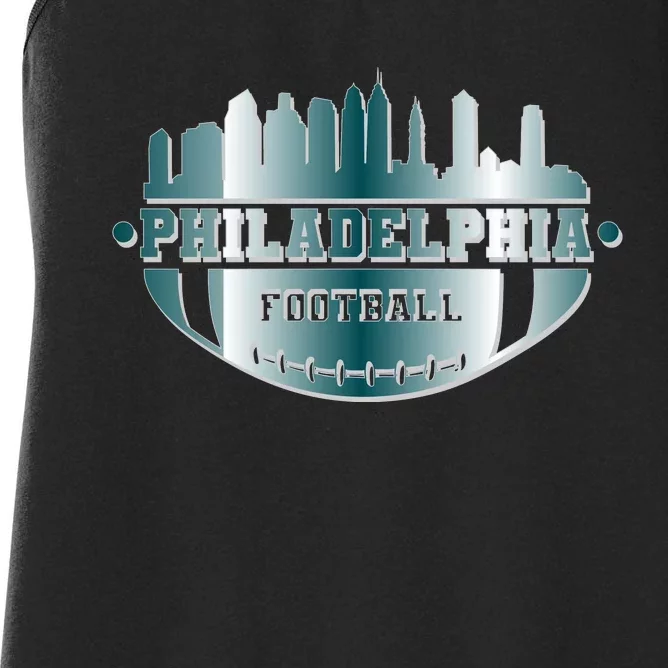 Philadelphia Skyline Shaped Into Football Women's Racerback Tank