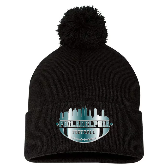 Philadelphia Skyline Shaped Into Football Pom Pom 12in Knit Beanie