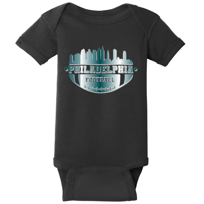 Philadelphia Skyline Shaped Into Football Baby Bodysuit