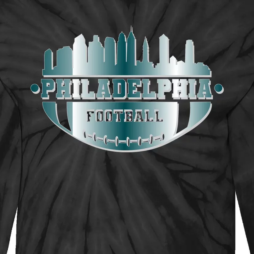 Philadelphia Skyline Shaped Into Football Tie-Dye Long Sleeve Shirt