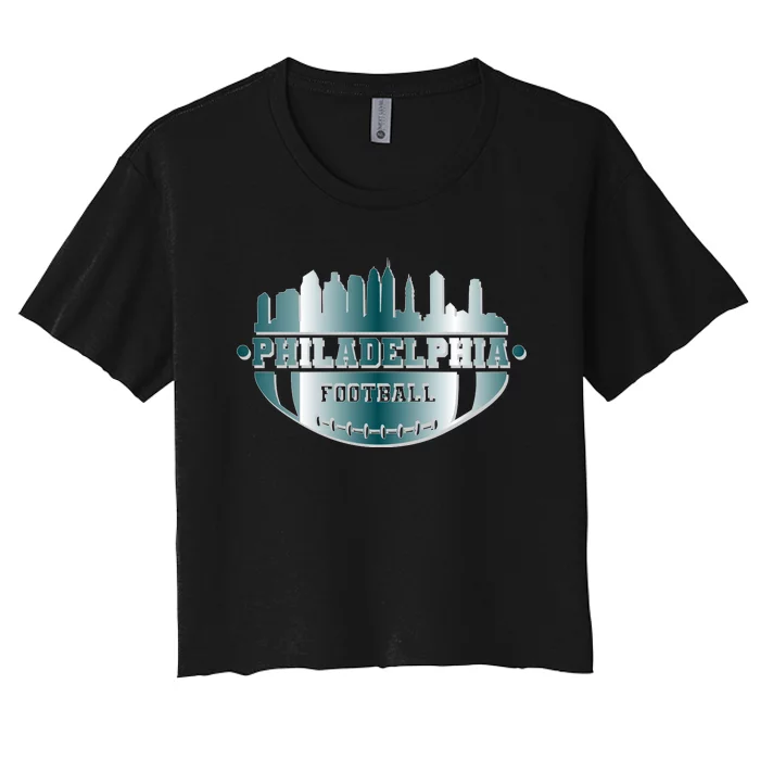 Philadelphia Skyline Shaped Into Football Women's Crop Top Tee