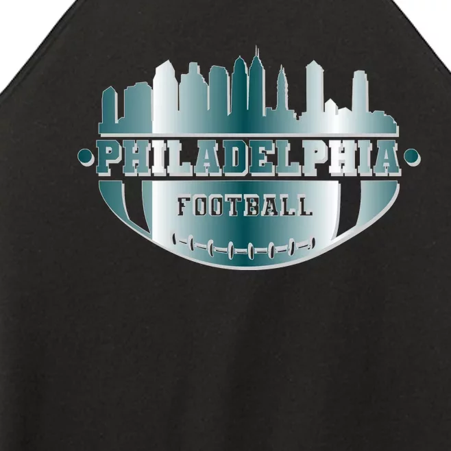 Philadelphia Skyline Shaped Into Football Women’s Perfect Tri Rocker Tank