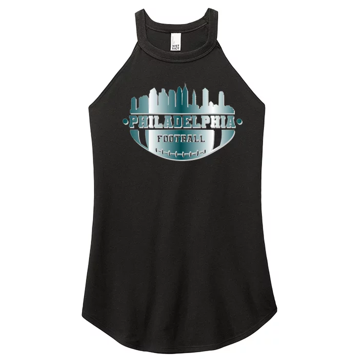 Philadelphia Skyline Shaped Into Football Women’s Perfect Tri Rocker Tank