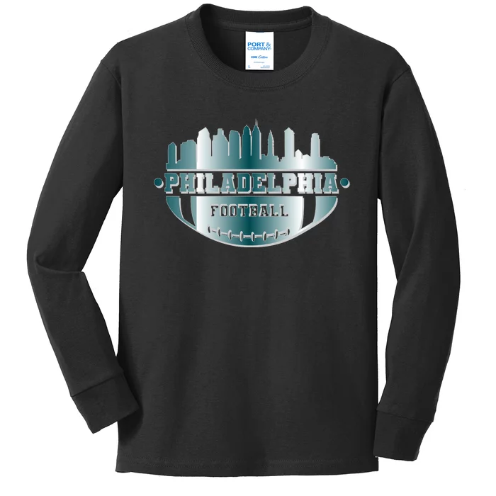 Philadelphia Skyline Shaped Into Football Kids Long Sleeve Shirt