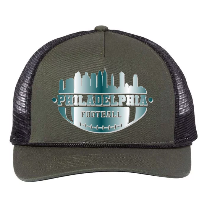 Philadelphia Skyline Shaped Into Football Retro Rope Trucker Hat Cap