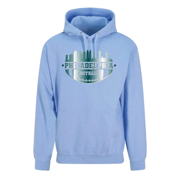 Philadelphia Skyline Shaped Into Football Unisex Surf Hoodie