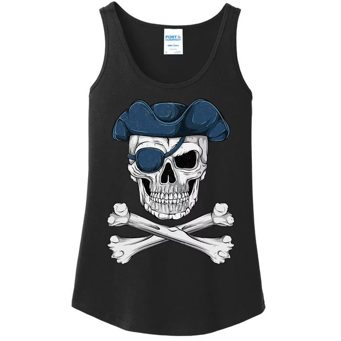 Pirate Skull Scary Halloween Crossbones Eye Patch Ladies Essential Tank