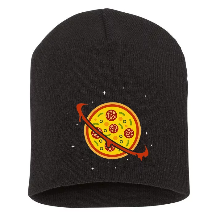 Pizza Space Saturn Planet Funny Food Lover Short Acrylic Beanie