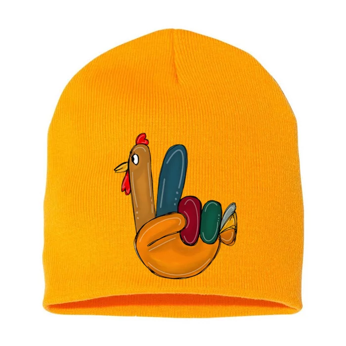 Peace Sign Turkey Hand Cool Thanksgiving Hippie Short Acrylic Beanie