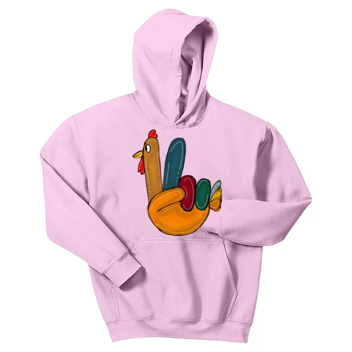 Peace Sign Turkey Hand Cool Thanksgiving Hippie Kids Hoodie