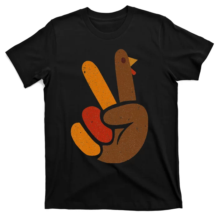 Peace Sign Turkey Hand Cool Thanksgiving T-Shirt