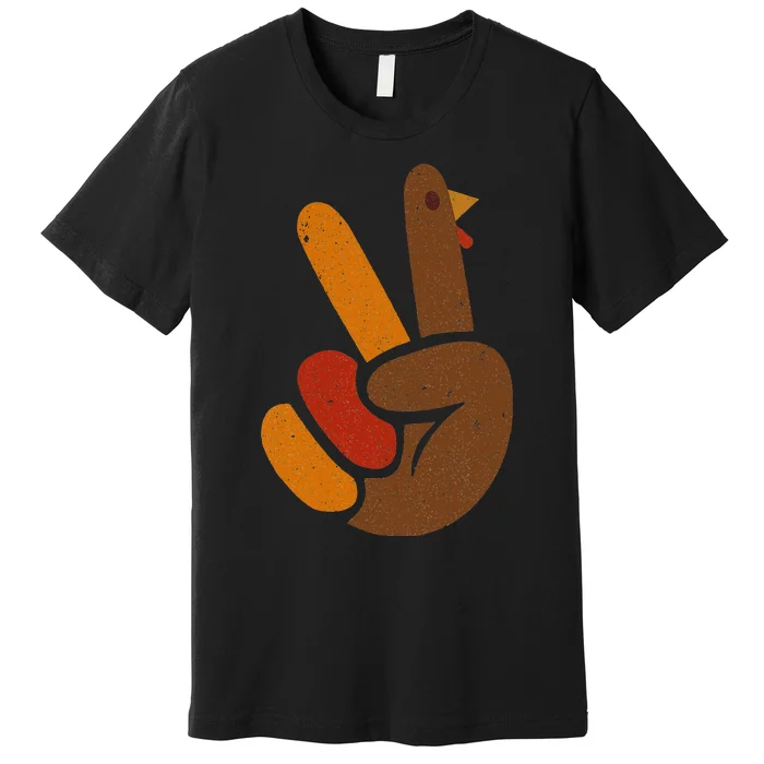 Peace Sign Turkey Hand Cool Thanksgiving Premium T-Shirt