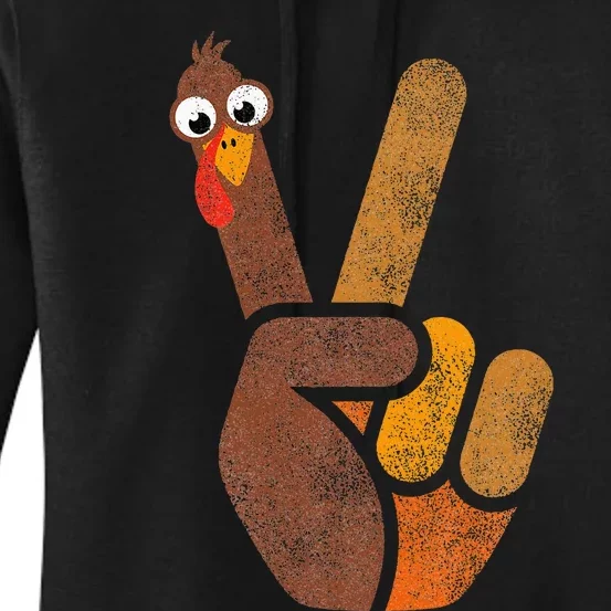 Peace Sign Turkey Funny Thanksgiving Women's Pullover Hoodie