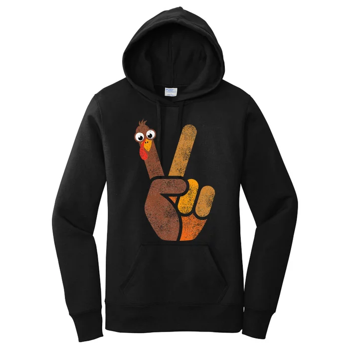 Peace Sign Turkey Funny Thanksgiving Women's Pullover Hoodie