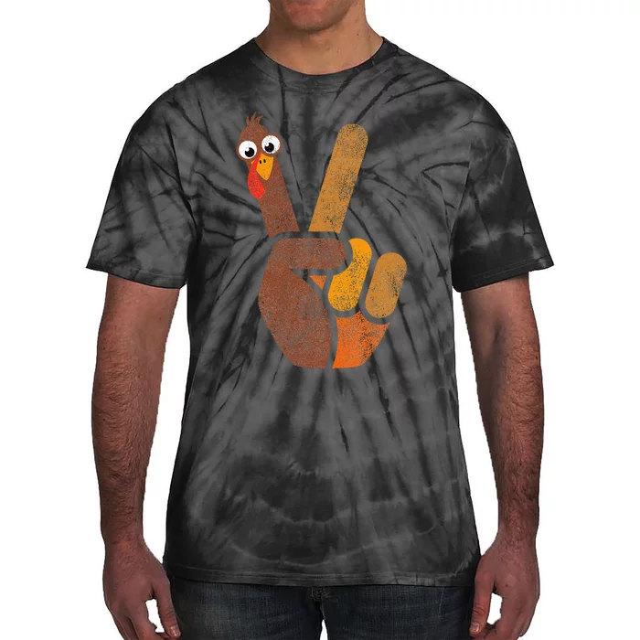 Peace Sign Turkey Funny Thanksgiving Tie-Dye T-Shirt