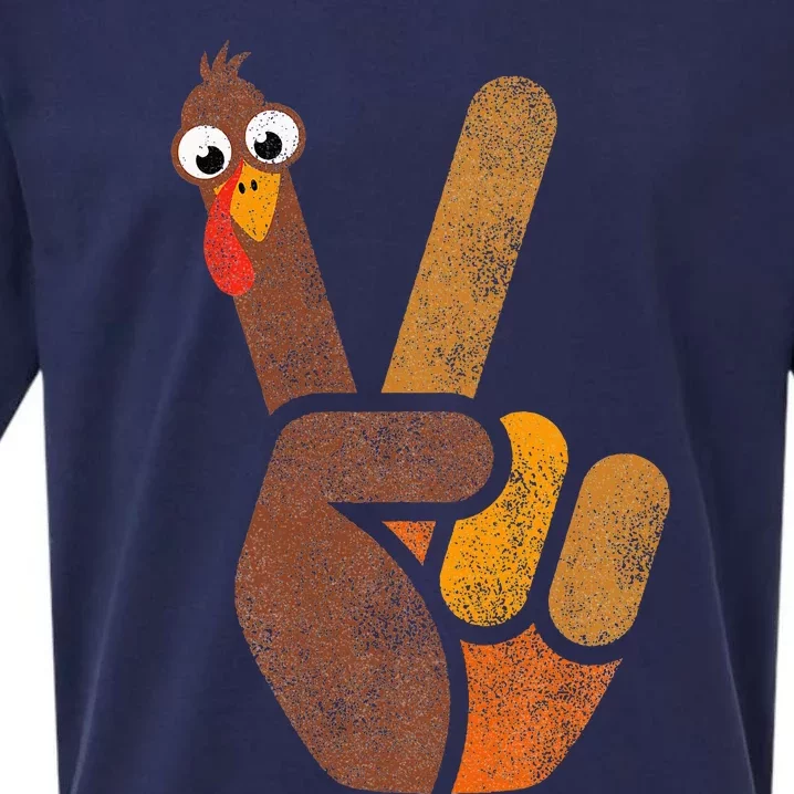 Peace Sign Turkey Funny Thanksgiving Sueded Cloud Jersey T-Shirt