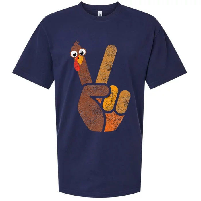 Peace Sign Turkey Funny Thanksgiving Sueded Cloud Jersey T-Shirt