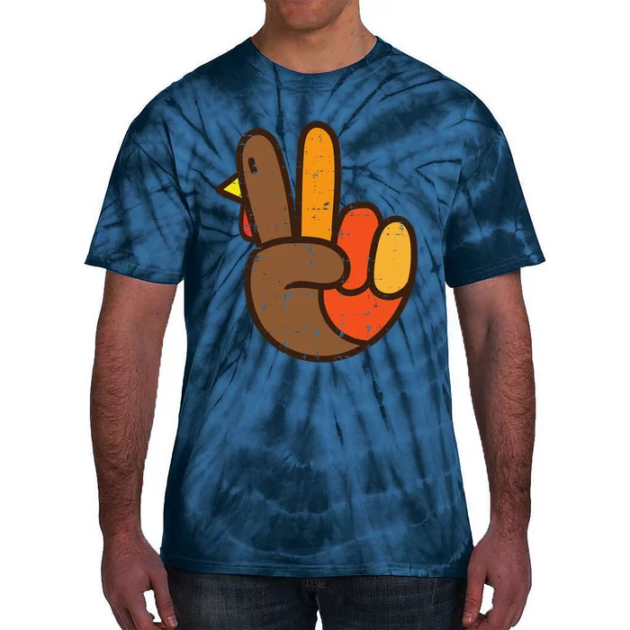 Peace Sign Turkey Hand Cool Thanksgiving Hippie Tie-Dye T-Shirt