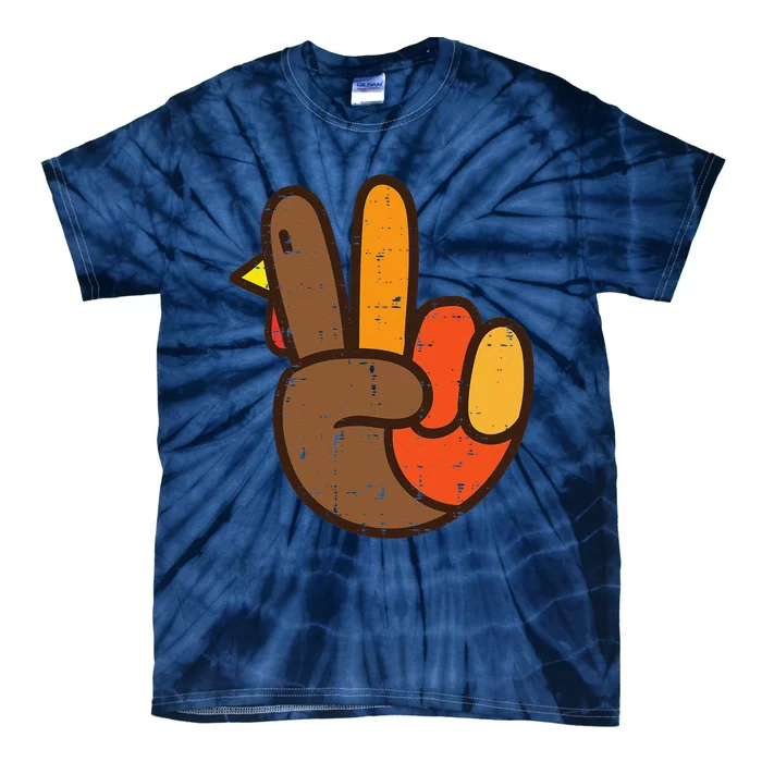 Peace Sign Turkey Hand Cool Thanksgiving Hippie Tie-Dye T-Shirt