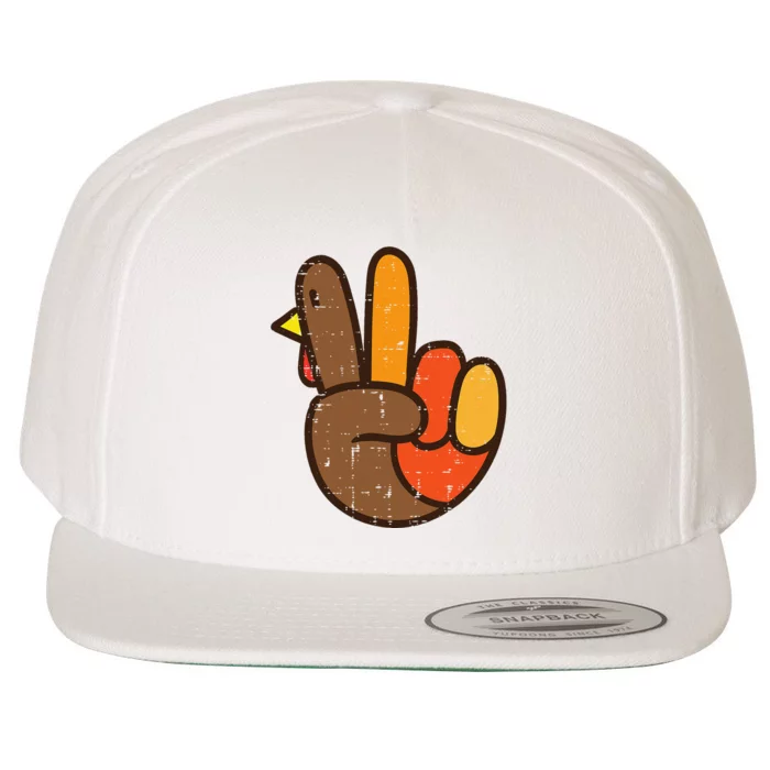 Peace Sign Turkey Hand Cool Thanksgiving Hippie Wool Snapback Cap