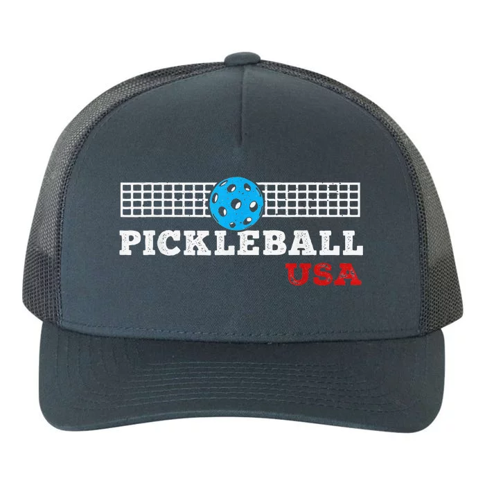 Pickleball Support The Team Pickleball Player USA Flag Yupoong Adult 5-Panel Trucker Hat