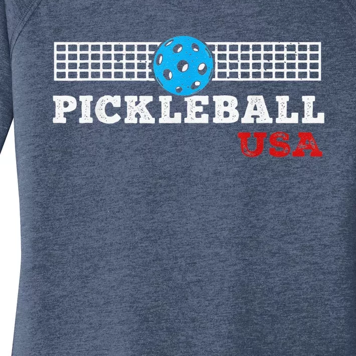 Pickleball Support The Team Pickleball Player USA Flag Women's Perfect Tri Tunic Long Sleeve Shirt