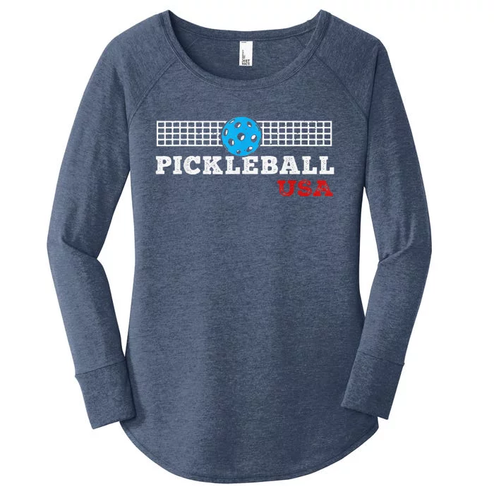 Pickleball Support The Team Pickleball Player USA Flag Women's Perfect Tri Tunic Long Sleeve Shirt