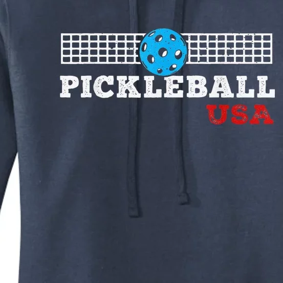 Pickleball Support The Team Pickleball Player USA Flag Women's Pullover Hoodie