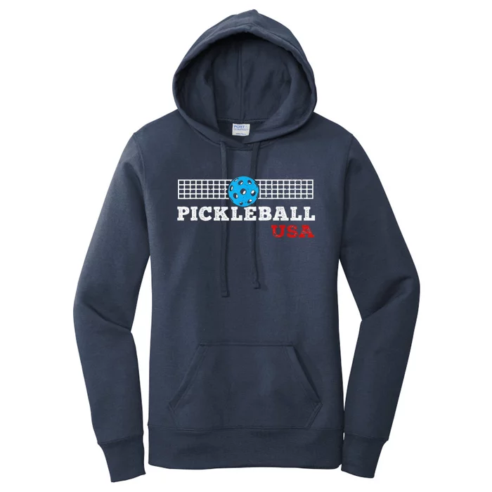 Pickleball Support The Team Pickleball Player USA Flag Women's Pullover Hoodie