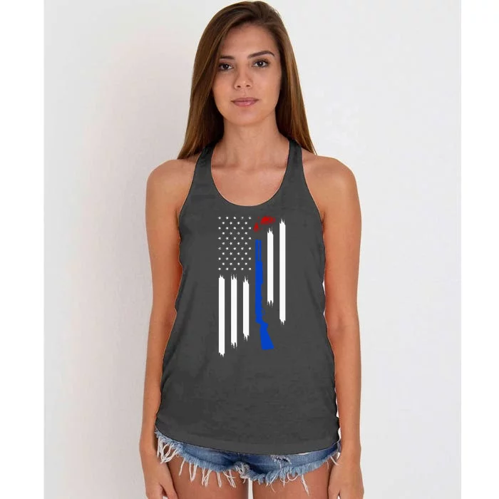 Patriotic Skeet Trap Clay Pigeon Shotgun Shooting Women's Knotted Racerback Tank