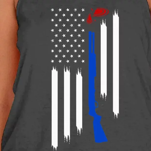 Patriotic Skeet Trap Clay Pigeon Shotgun Shooting Women's Knotted Racerback Tank