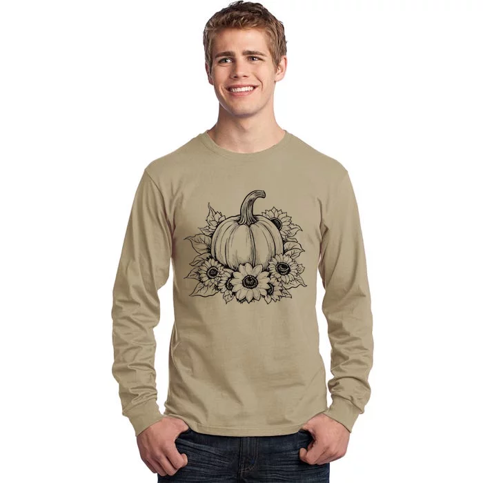 Pumpkin Sunflower Thanksgiving Fall Autumn Cottage Core Tall Long Sleeve T-Shirt