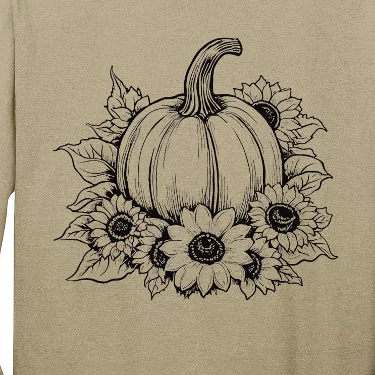 Pumpkin Sunflower Thanksgiving Fall Autumn Cottage Core Tall Long Sleeve T-Shirt