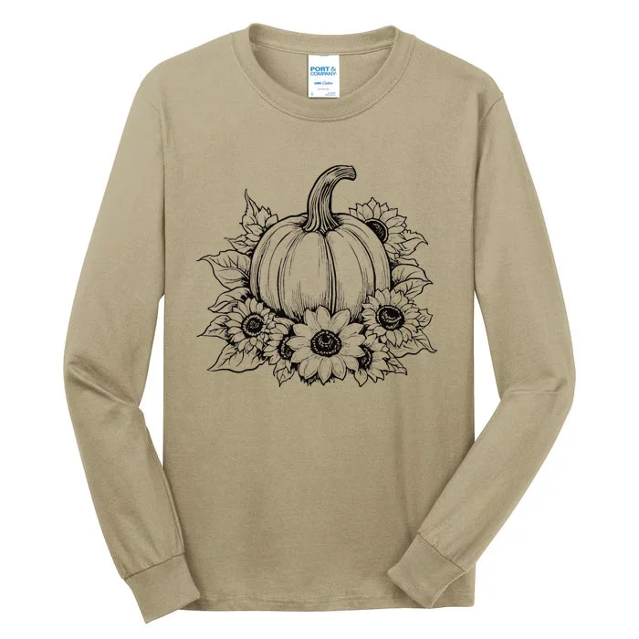 Pumpkin Sunflower Thanksgiving Fall Autumn Cottage Core Tall Long Sleeve T-Shirt