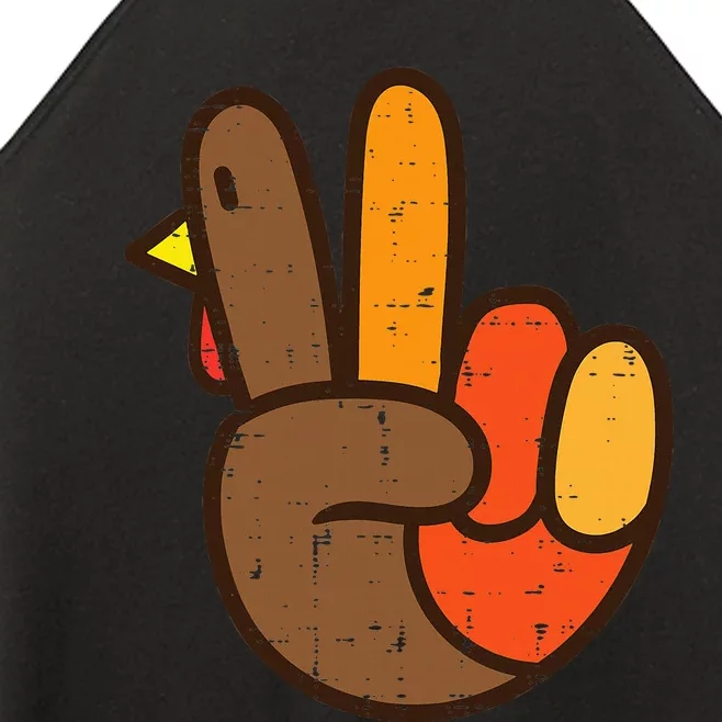 Peace Sign Turkey Hand Cool Thanksgiving Hippie Women Women’s Perfect Tri Rocker Tank