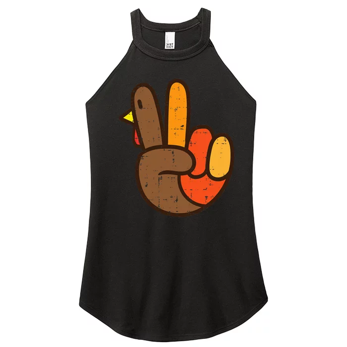 Peace Sign Turkey Hand Cool Thanksgiving Hippie Women Women’s Perfect Tri Rocker Tank