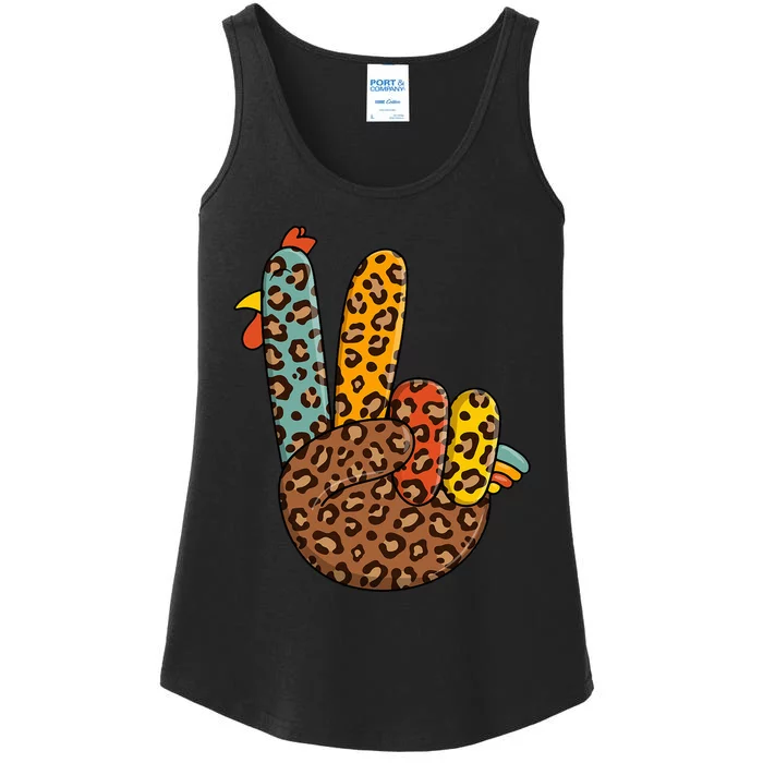 Peace Sign Turkey Hand Cool Thanksgiving Hippie Ladies Essential Tank