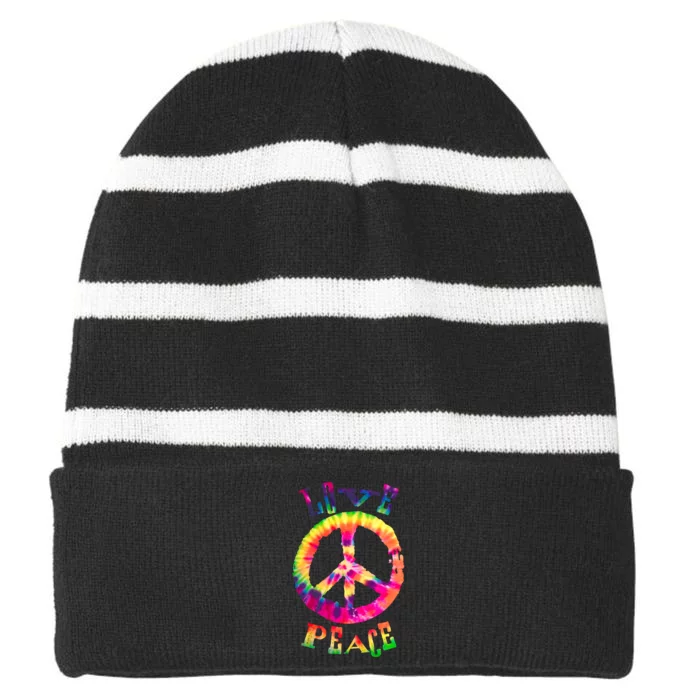 PEACE SIGN tee LOVE 60s 70s Tie Die Hippie Costume Striped Beanie with Solid Band