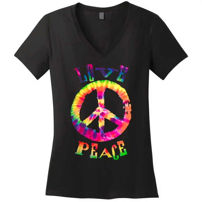 PEACE SIGN tee LOVE 60s 70s Tie Die Hippie Costume Women's V-Neck T-Shirt