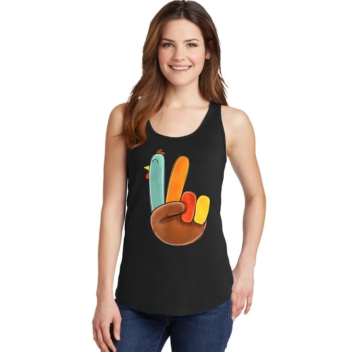 Peace Sign Turkey Hand Cool Thanksgiving Hippie Ladies Essential Tank