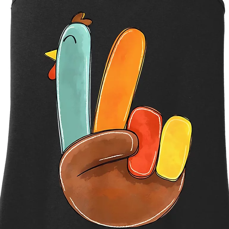 Peace Sign Turkey Hand Cool Thanksgiving Hippie Ladies Essential Tank