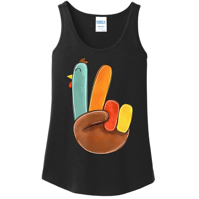 Peace Sign Turkey Hand Cool Thanksgiving Hippie Ladies Essential Tank