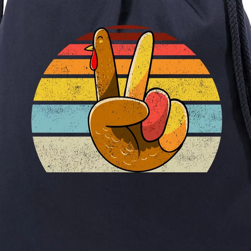 Peace Sign Turkey Hand Thanksgiving Retro Style Wo Girl Drawstring Bag