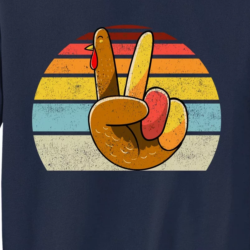 Peace Sign Turkey Hand Thanksgiving Retro Style Wo Girl Tall Sweatshirt