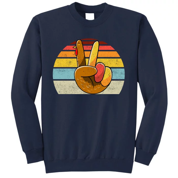 Peace Sign Turkey Hand Thanksgiving Retro Style Wo Girl Tall Sweatshirt