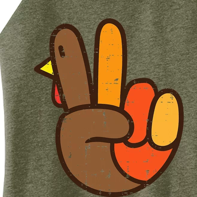 Peace Sign Turkey Hand Cool Thanksgiving Hippie Women’s Perfect Tri Rocker Tank