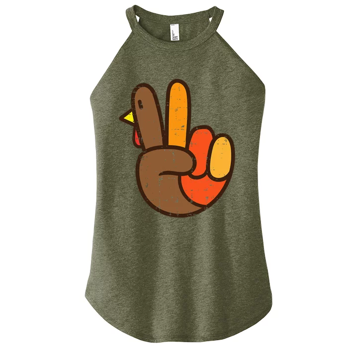 Peace Sign Turkey Hand Cool Thanksgiving Hippie Women’s Perfect Tri Rocker Tank