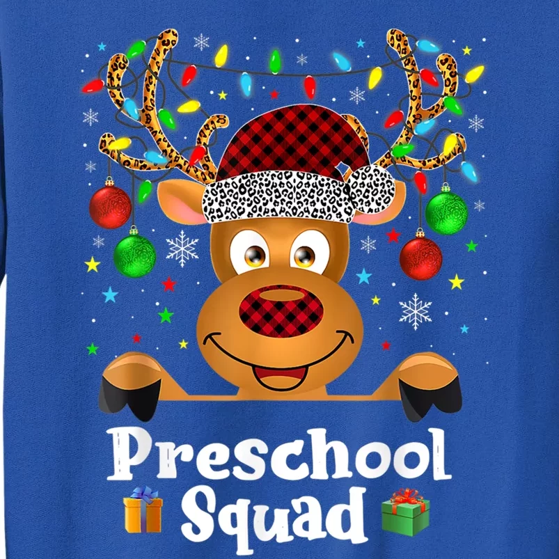 Preschool Squad Teacher Plaid Reindeer Hat Santa Christmas Cool Gift Tall Sweatshirt